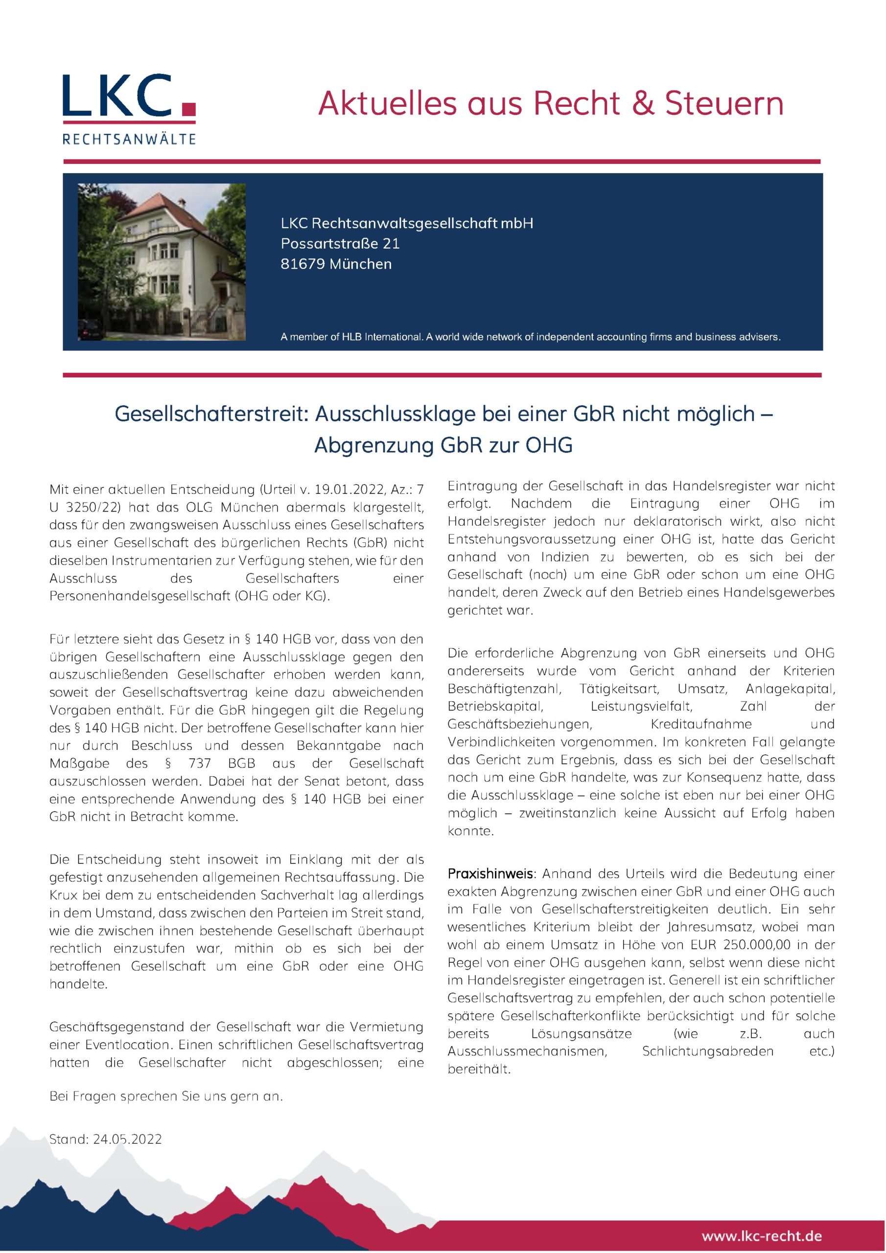 Gesellschafterstreit: Ausschlussklage bei einer GbR nicht möglich ...